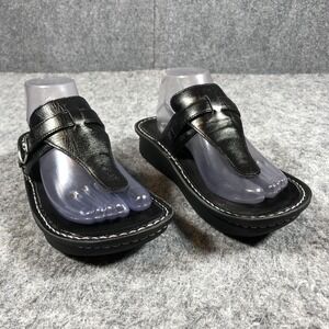 Alegria Wedge Sandals Womens 9.5 Black Leather Thong Slip Resistant Comfort